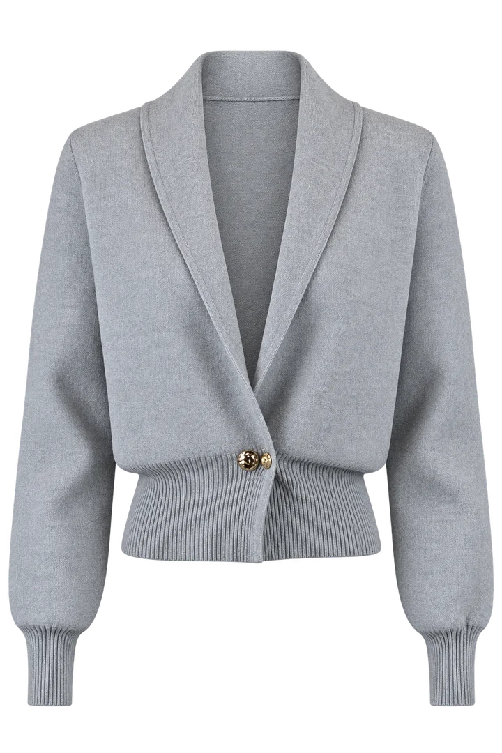 Shawl-collar knit cardigan in Silver grey, ghost-mannequin render