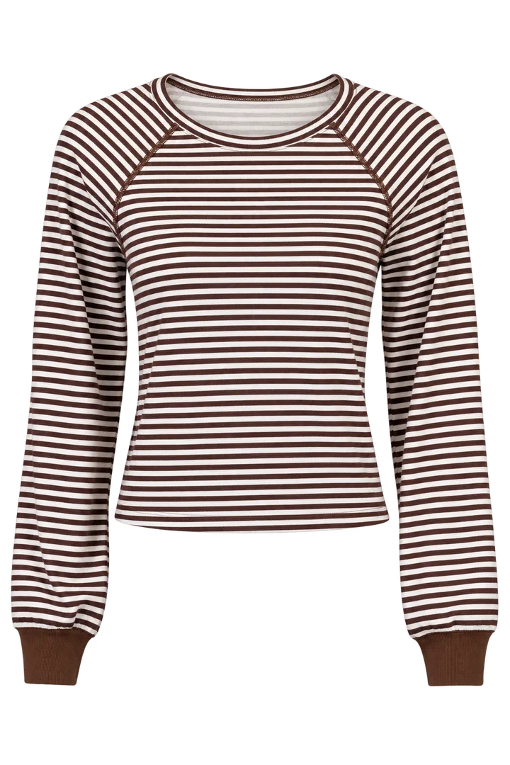 Striped raglan long-sleeve top in Brown & ivory stripe, ghost-mannequin render