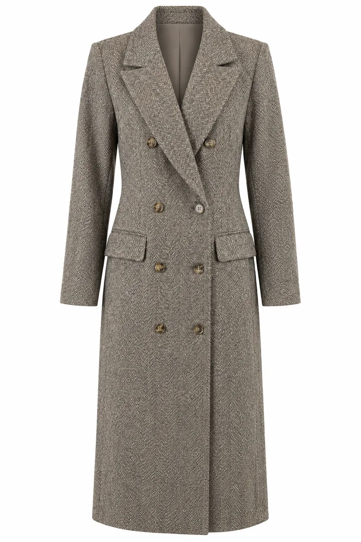 Double-breasted tailored coat in Taupe, ghost-mannequin render
