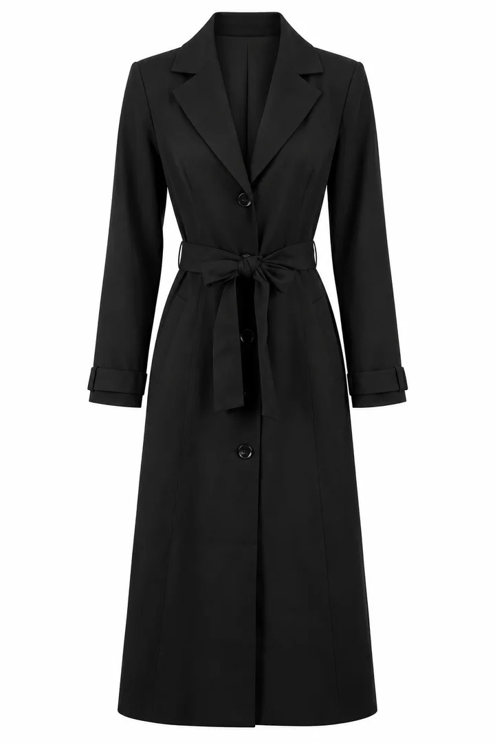 Belted tailored coat in Black, ghost-mannequin render