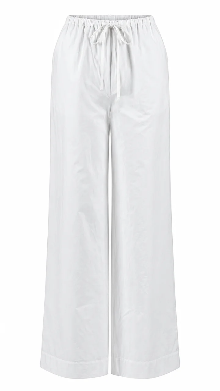 Drawstring wide-leg trousers in White, ghost-mannequin render