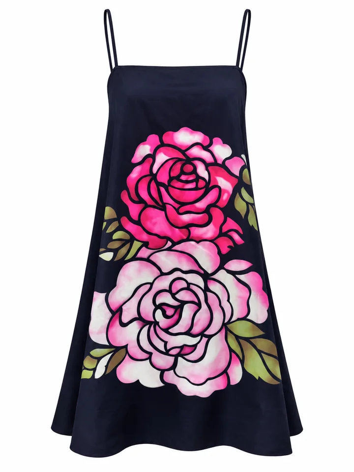 Floral slip mini dress in Navy floral, ghost-mannequin render